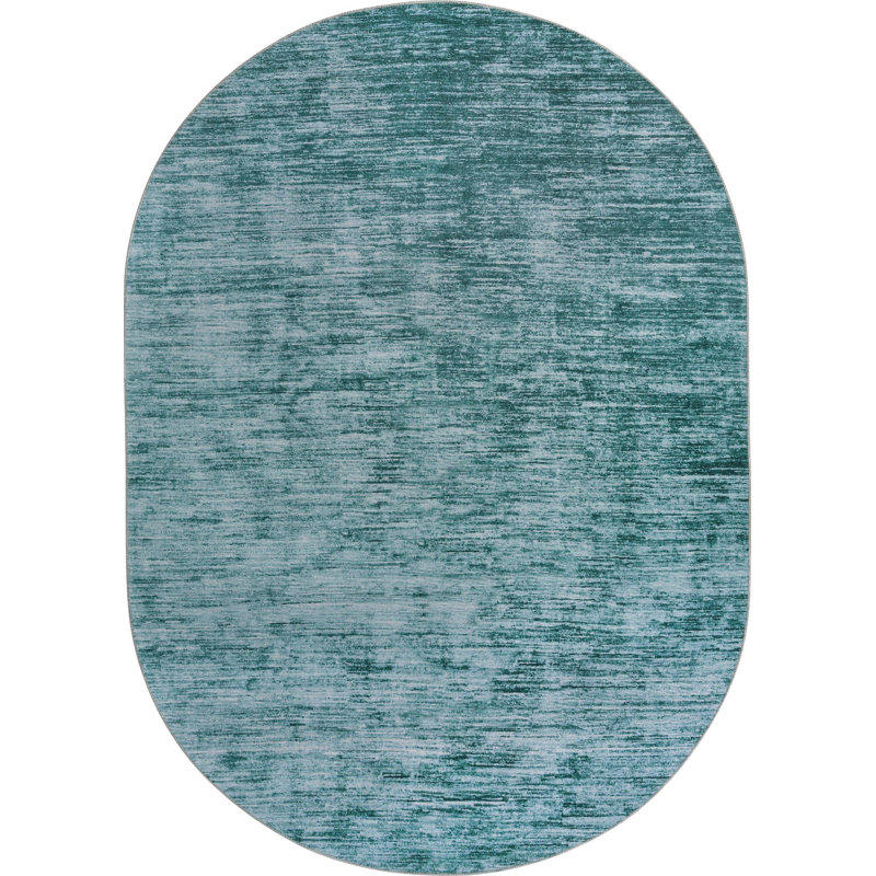 Tapis contemporain de couleur sarcelle Ikhasa, Ovale 7 pi 6 po x 10 pi 6 po