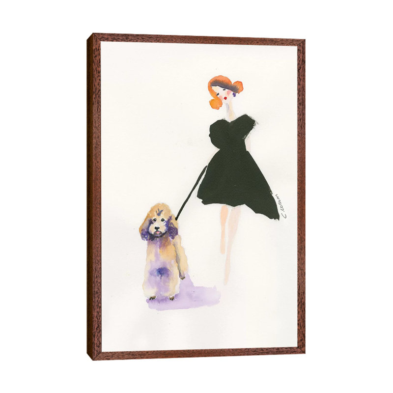 Poodle Walk 1 Piece Painting on Canvas, 66.04cm H x 45.72cm W x 3.81cm D, Classic Brown Wood Framed Canvas