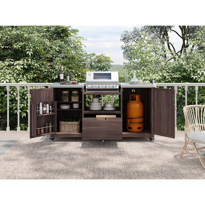 Îlot de cuisine d'extérieur 66,5 po K&K, Brun