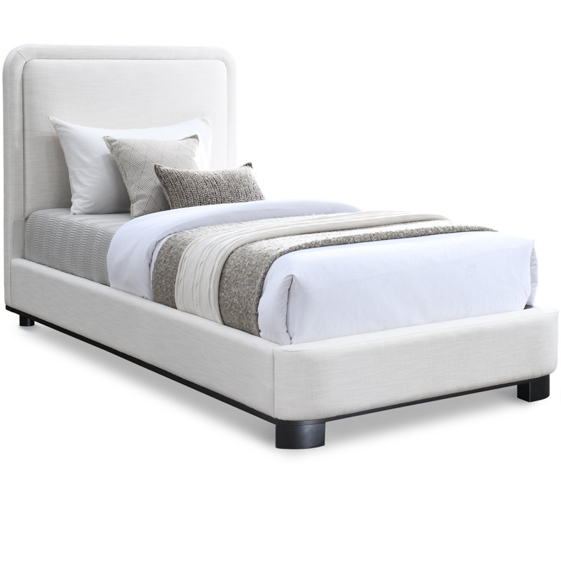 Lit plateforme tapissier en bois massif Nolita Tilman, Simple, Crème lin texture tissu / teint noir