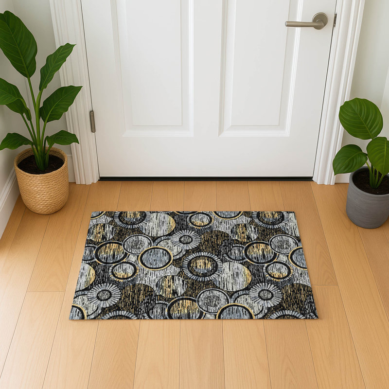 Premium Machine Washable Mayfield AMF2206 geometric Rug, 1'8" x 2'6", Black