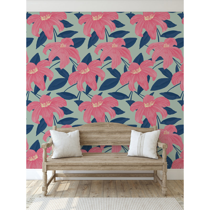 Susan Hable Floral Wallpaper Double Roll by Susan Hable, Pink/Light Blue