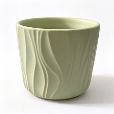 Celadon Green Ceramic Flower Pot Planter - Wave Ribbed Succulent Pot, 5.9 x 5.9 x 5.9 in