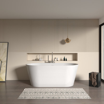 Skysea 59" in. x 31 1/9" in. Freestanding Soaking Acrylic Bathtub,with drain 2 in.,Gloss White