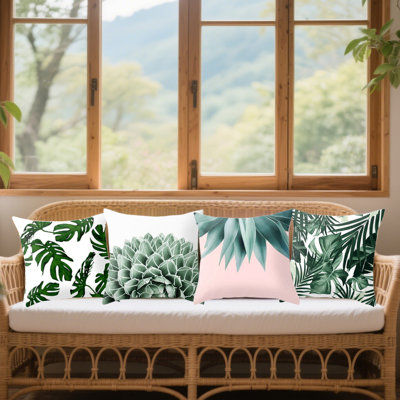 4 Piece Green Plants Decorative Pillowcases, 18 Inch Square Pillowcases with Hidden Zipper, Home Bedding Pillowcases, Style C