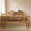 Ensemble de table de salle à manger rectangulaire simple en bois massif-110582320