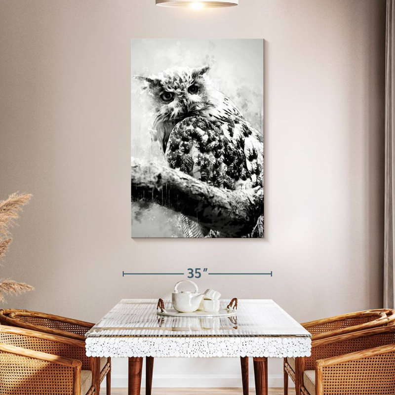 Brampt Owl Looking Black And White, 48" H x 32" W