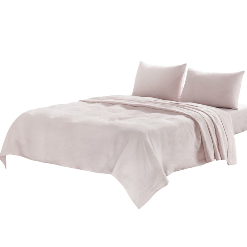 Four Piece Light Pink Linen Sheet Set