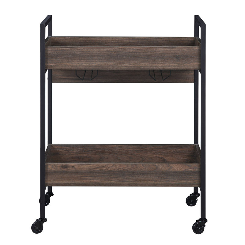 Jerrick Walnut & Black Finish Serving Cart