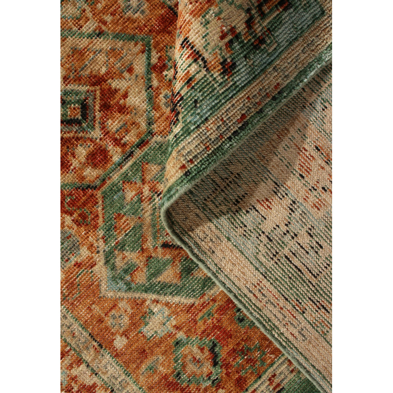 Hand-Knotted Classic Geometric Pattern Rug With Orange Green By Rug & Kilim, Rectangle 13' x 18'