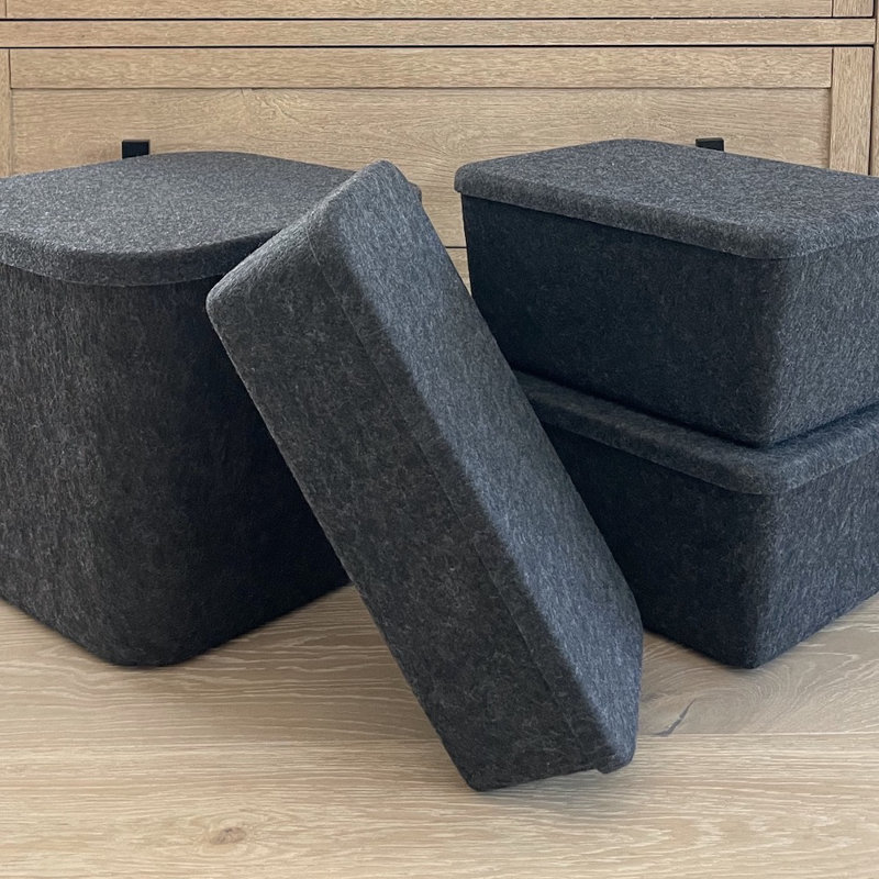 Sculpted Felt Storage Bin - Wide with Lid, Black