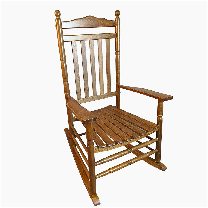 Balcony Porch Adult Rocking Chair, Solid Wood, Durable, Large Seat With Armrests, Oak