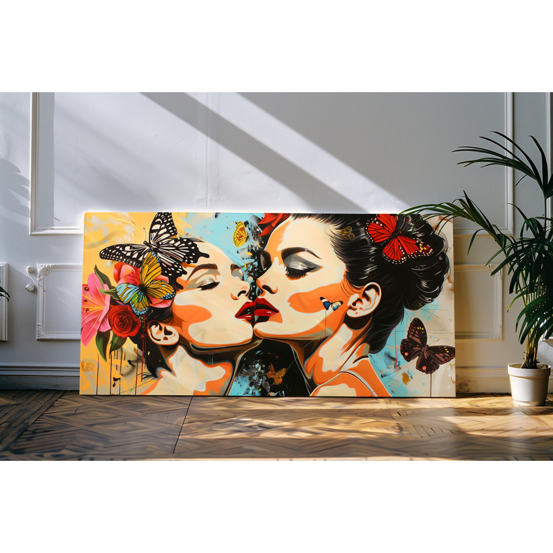 Wandbild 120x60cm Porträt von zwei jungen Frauen Blumen Blüten Farbenfroh Sommer