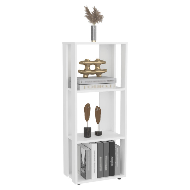 Bibliothèque à quatre tablettes de 38,7 po de hauteur - espace de rangement blanc pour le salon, Blanc