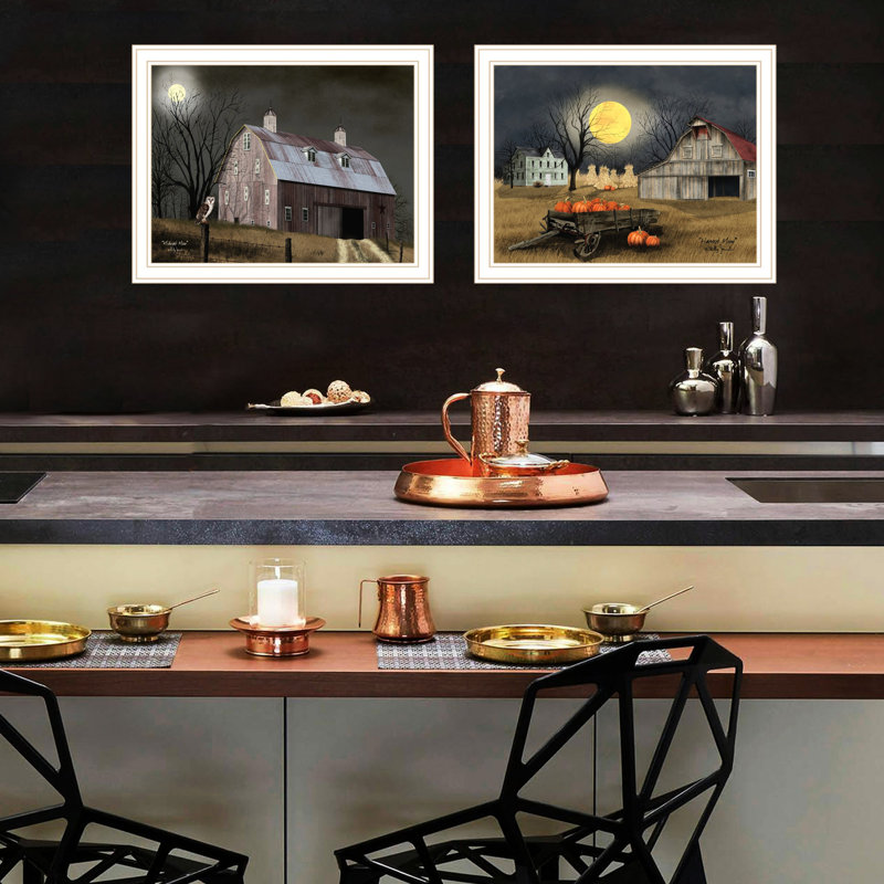 «2 Autumn Moonlit Nights», art mural - Transformez votre maison avec créativité, décoration multicolore en bois et en papier pour faire ressortir le salon et la chambre à coucher