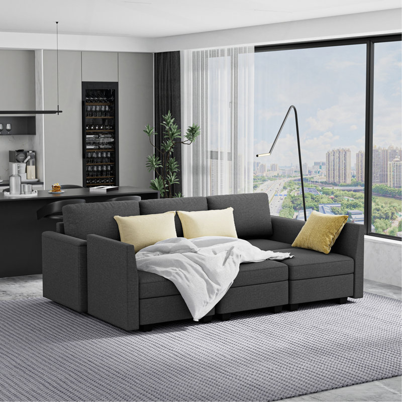 Canapé modulaire moderne à 5 places avec méridienne, canapé convertible en forme de U avec rangement, canapé modulaire confortable pour chambre à coucher, salon, bureau