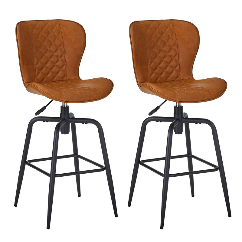 Swivel Adjustable Height Set of 2 Bar Stools Modern Faux Leather Counter Stool Bar Dining Chairs With Back Metal Support Bar Stool For Kitchen Island Pub