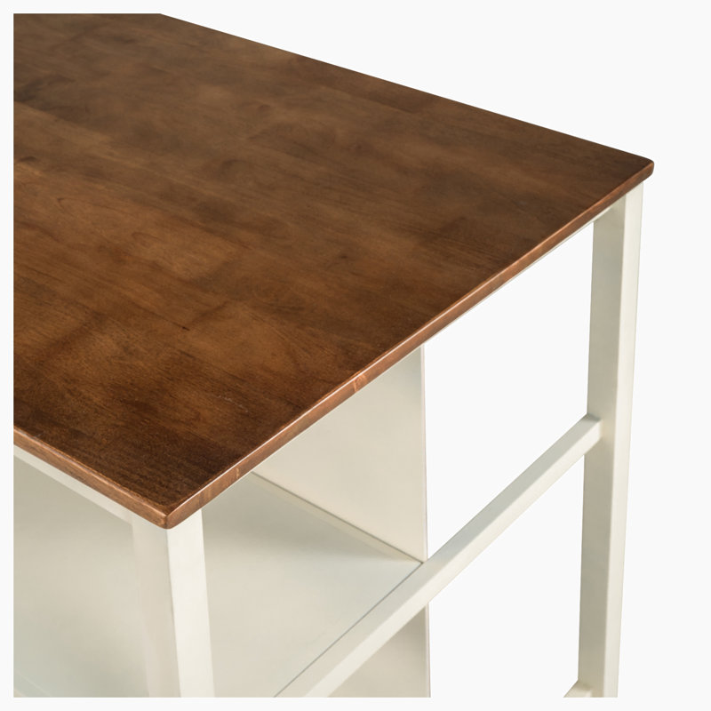 Table de salle à manger en bois d'hévéa avec 2 tablettes ouvertes