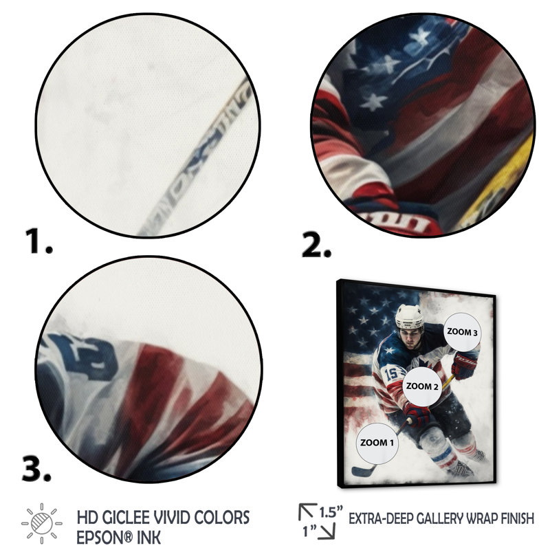 Hockey sur glace II - impression sur toile, H 20 po x l 12 po x P 1 po, Cadre flottant noir