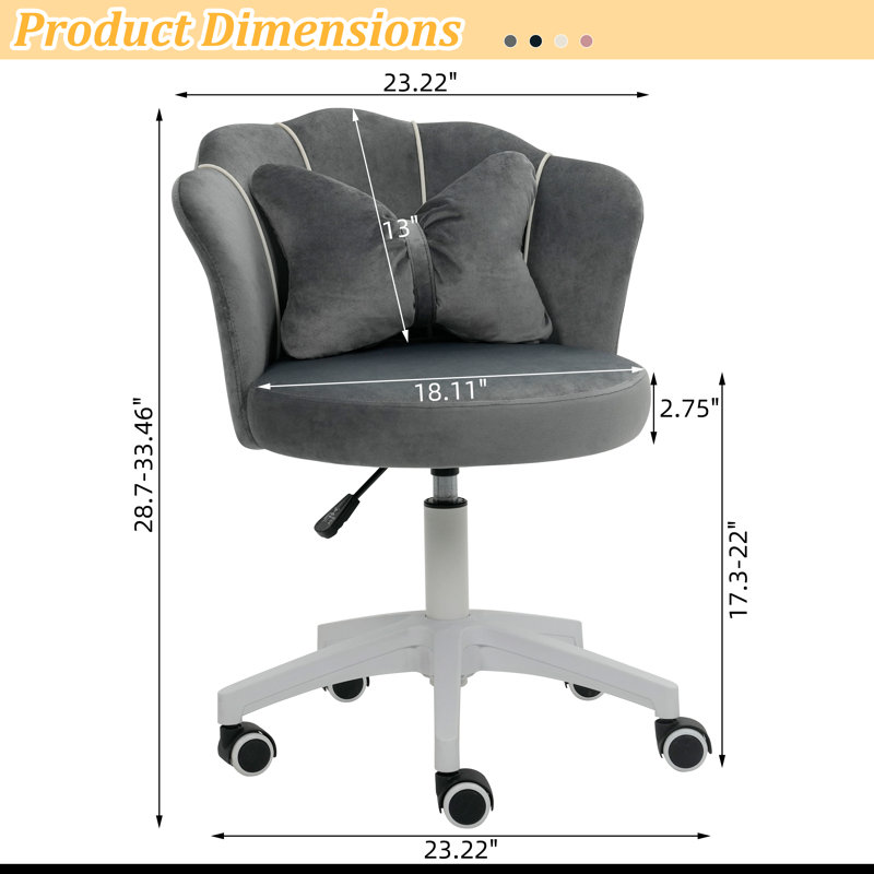 Chaise de travail en velours Edwardo, Blanc, Gris