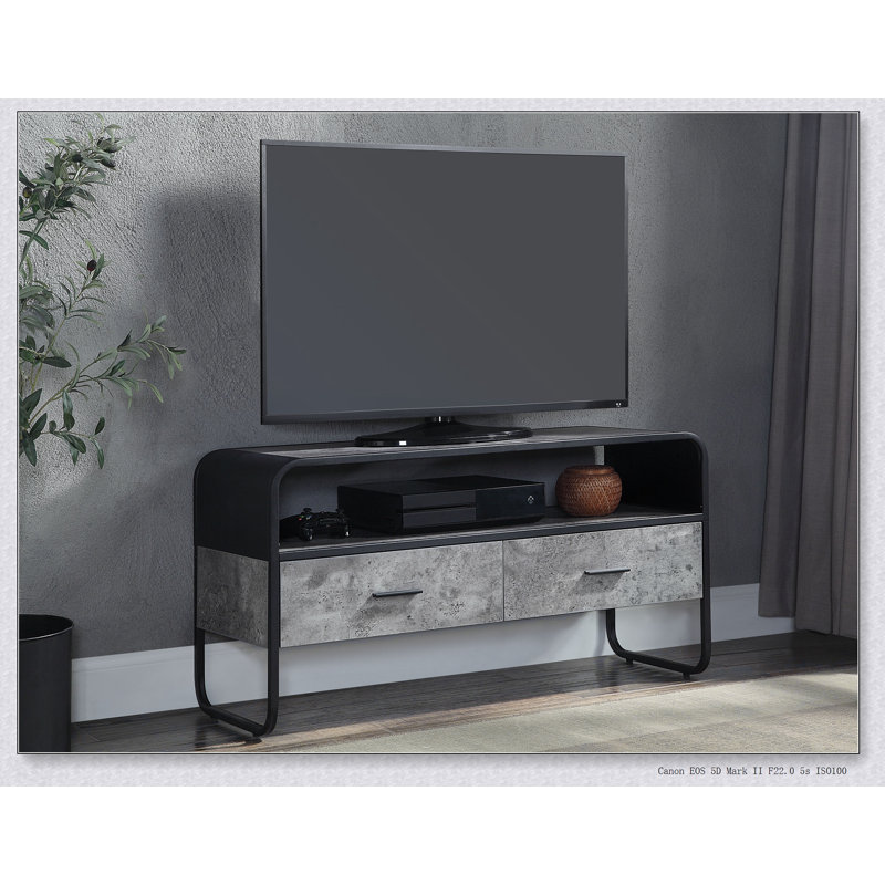 Meuble télé Raziela en béton et finition avec support stable et design multifonctionnel, parfait pour les salons modernes