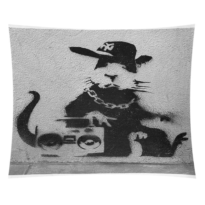 Tapisserie de rat gansta en polyester, H 51 po x l 60 po P 1 po