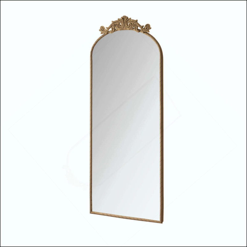 Arched Full Body Mirror With Vintage Ornate Carved Applique On Top, Hanging Wall Mounted Mirror, For Living Room Bedroom Retro Home Decor Mirror