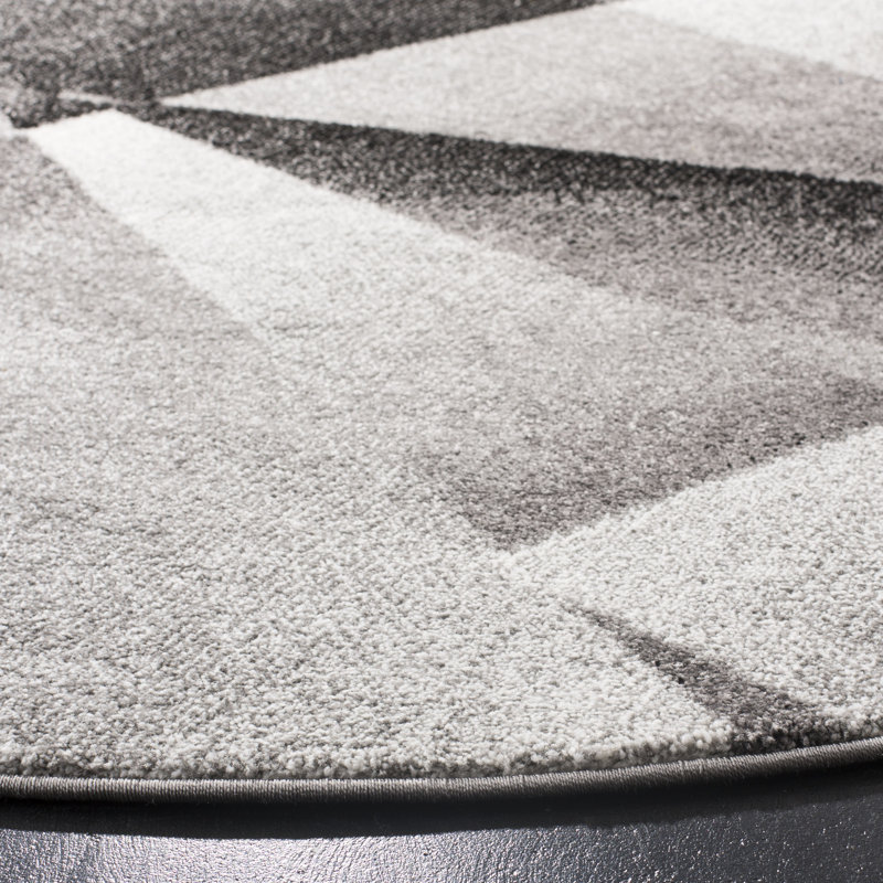 Asumi Wimbled Gray/Black Area Area Rug, Round 6'7"