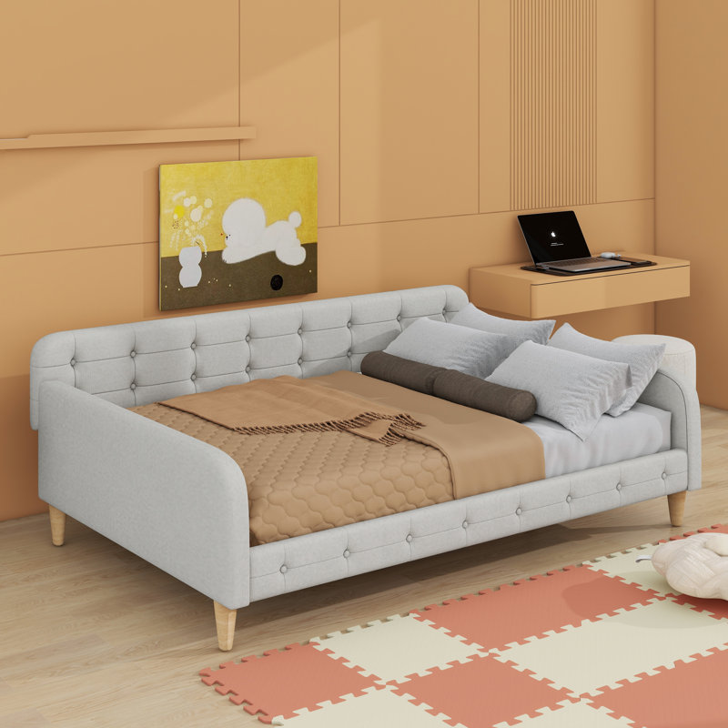 Lit de jour rembourré avec pieds, Beige, Double
