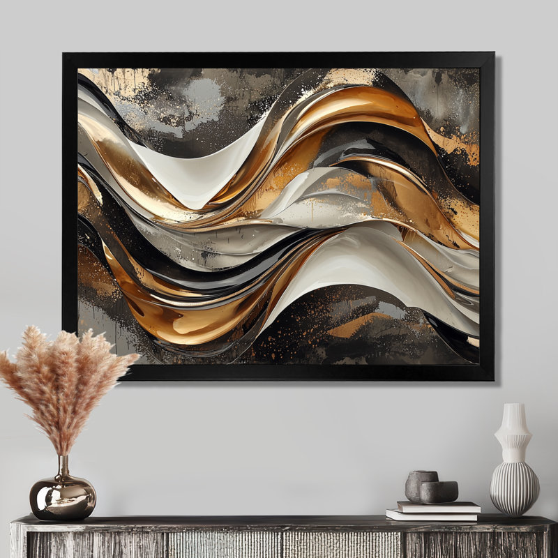 Wightman - Abstract Wall Art, 30" H x 40" W, Black, Single Picture Framed Print