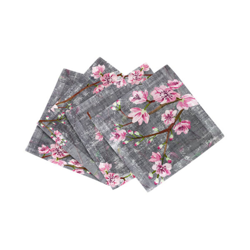 Blossom Fantasia Cotton Sateen Cocktail Napkins, Charcoal