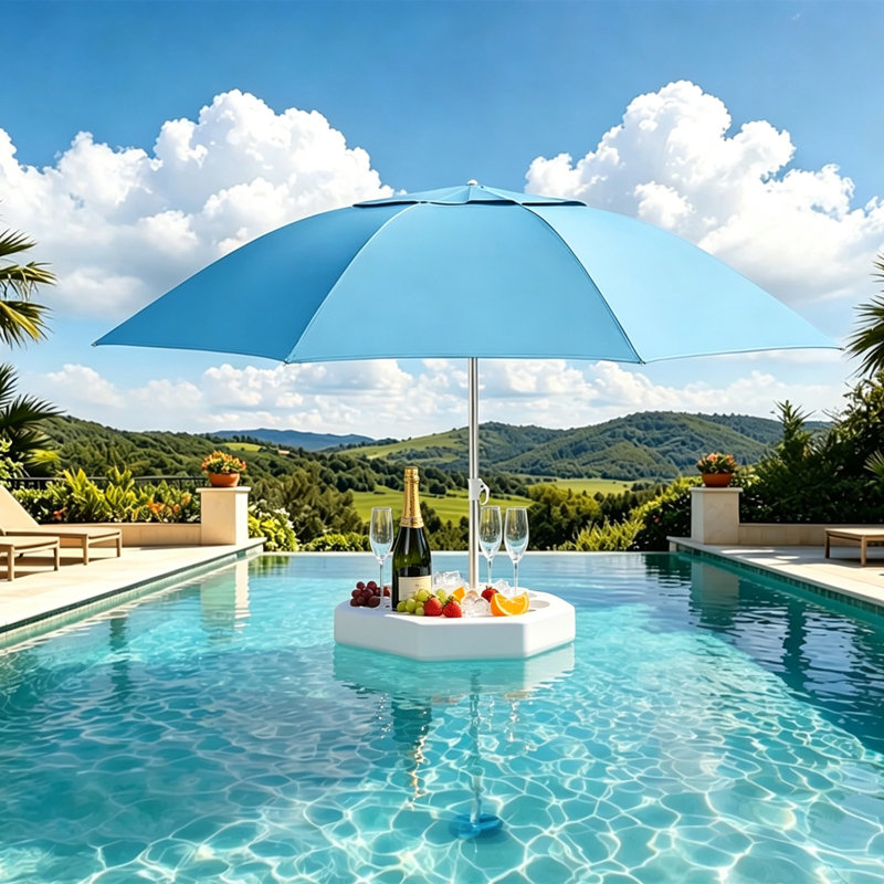 Parasol de piscine flottant avec base et porte-gobelets - Table d'ombrage portable pour piscine, plage et lac avec sac de transport
