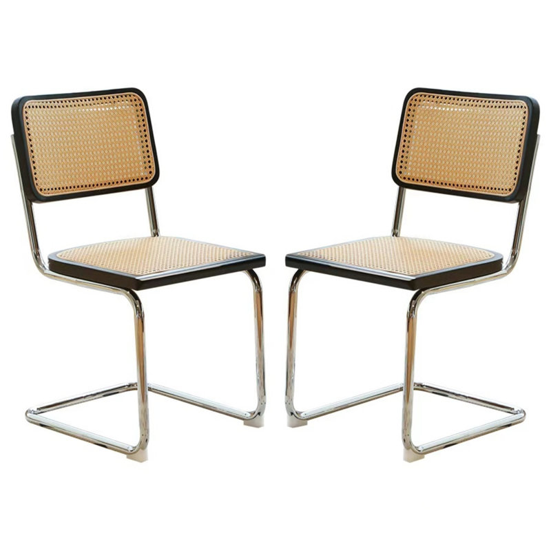19.3" H Mid-century Modern Cantilever Dining Chair With Cane Back And Seat, Metal Frame(set Of 4), Black