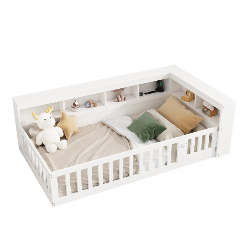 Storage Bed Frame with USB Port, White