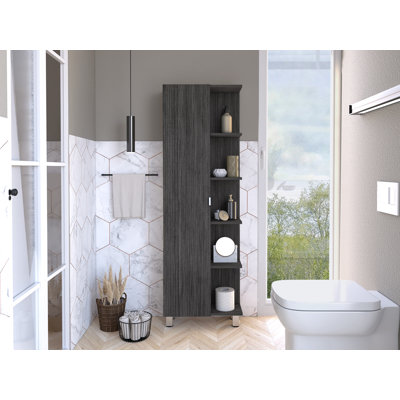 Armoire de salle de bain haute en lin Urano avec quatre tablettes extérieures ouvertes