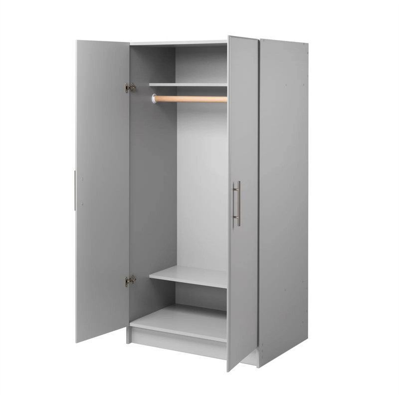Bucholz 65" Tall Wardrobe Cabinet, Storage Cabinet with Hanging Rail and Shelves for Living Room, Kitchen, and Laundry Room, 24.5" D x 32" W x 65" H, Gray
