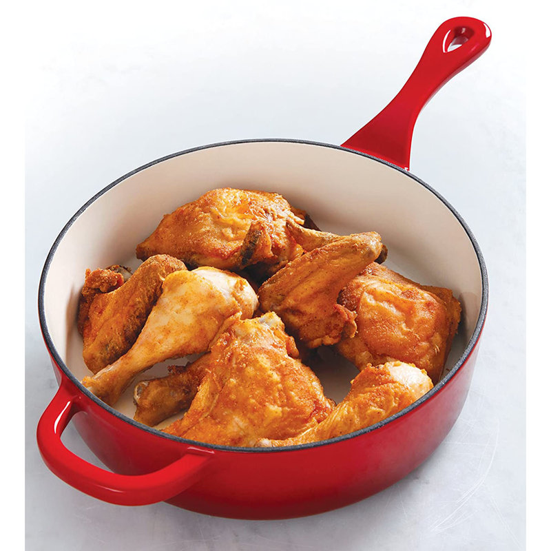 Crock-pot 3.5 qt Non Stick Cast Iron Saute Pan with Lid, Red