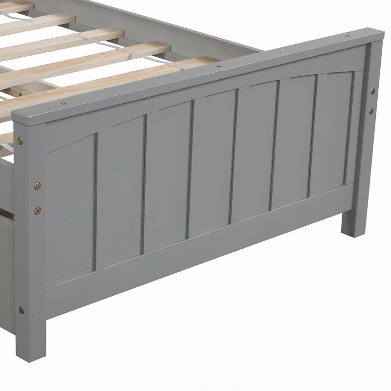 Twin Size Platform Bed With Trundle, Gray