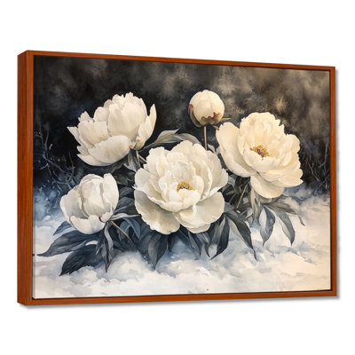 Neige pivoines dans la forêt II - pivoines, art mural sur toile