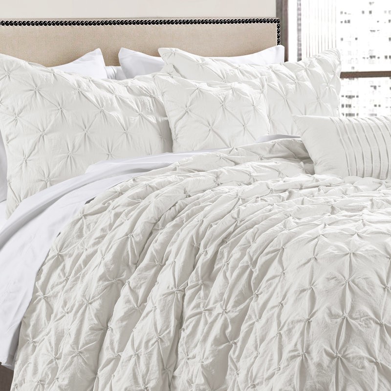 Ravello Microfiber Comforter Set, King Comforter + 2 King Shams + 2 Throw Pillows, White