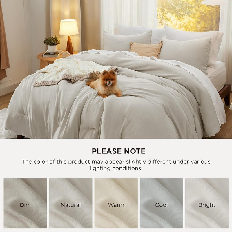 Ensemble d'édredon très grand beige - Ensemble de literie toutes saisons pré-lavé 3 pièces avec édredon léger et taies d'oreiller GentleSoft