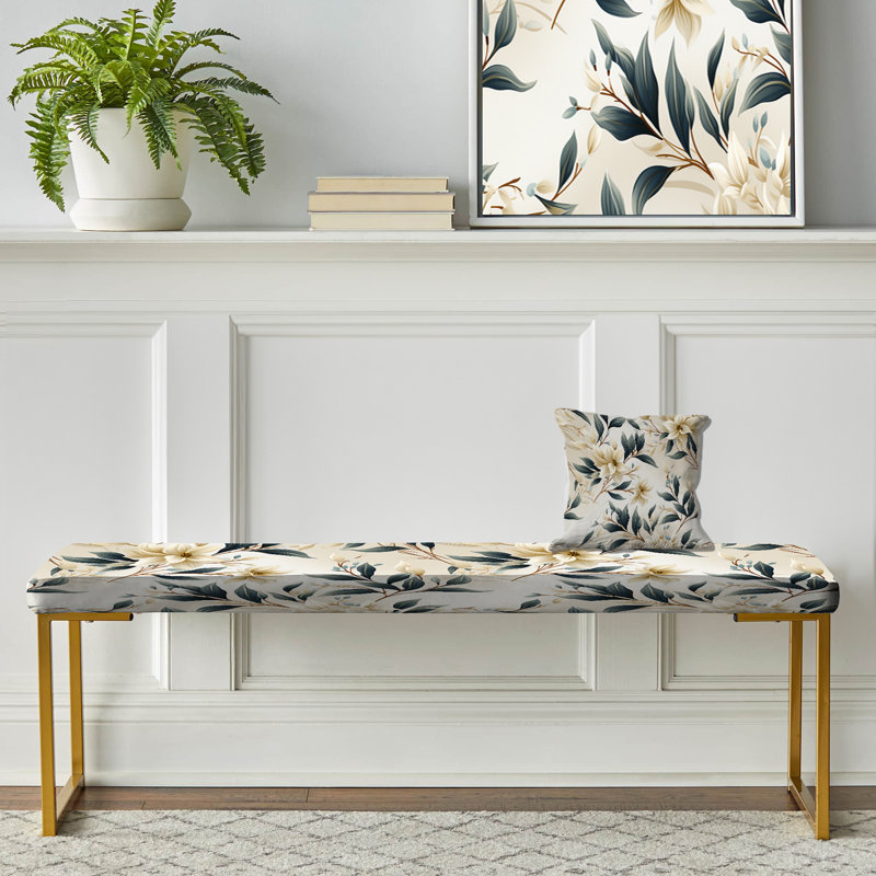 Whispering Vines I - Plants Upholstered Gold Bench