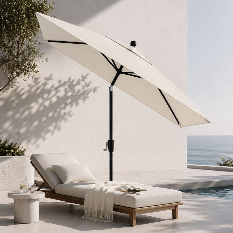 Parasol de marché rectangulaire l 8,58 pi x L 6,75 pi Natalie, Gris en vedette, Toile Sunbrella® rouge Jockey