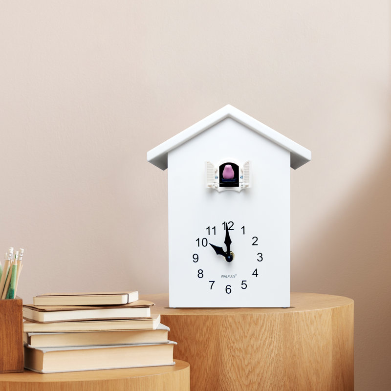 Analog Battery-Operated Alarm Tabletop Cuckoo Clock, White/White Window