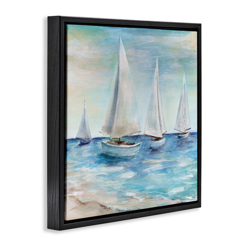 Voiliers flottant paisiblement, H 18 po x l 18 po, Cadre flottant noir de jais