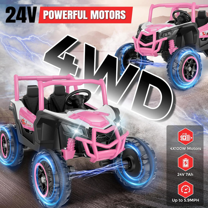 24V Pink 2-Seater Off-Road UTV Ride-On Car with Remote Control
