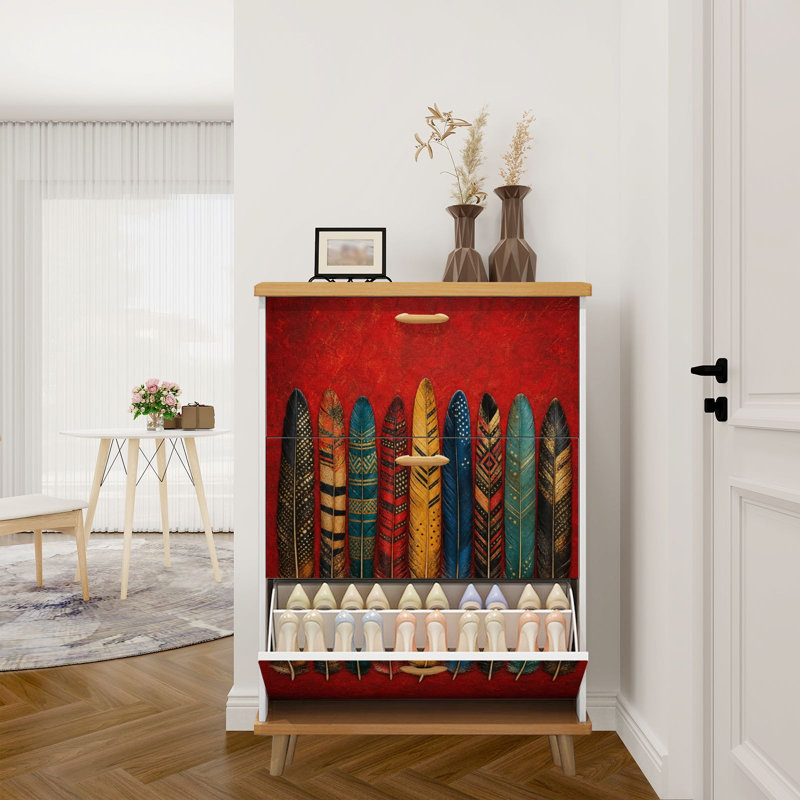 Rangement à chaussures avec 3 tiroirs rabattables pour la collection de plumes décoratives