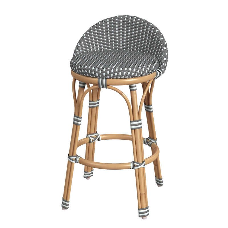 Inez 24 in. Seat Height Rattan Low Back Counter Stool, White/Gray