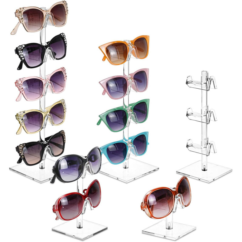 Présentoir à lunettes en acrylique de qualité supérieure 5 pièces, présentoir à lunettes, organisateur de lunettes de soleil, porte-lunettes, étagère à lunettes de soleil, avec 5 hauteurs différentes, mettant en vedette jusqu'à 15 paires