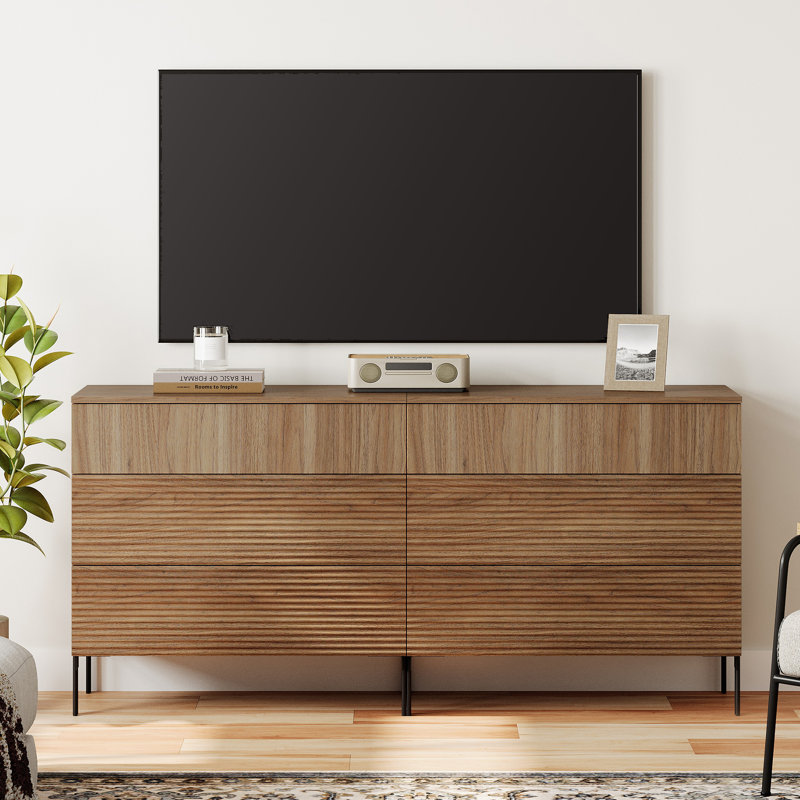 Meuble télé 6 tiroirs Union Rustic Modern, meuble télé Reeded, Noyer